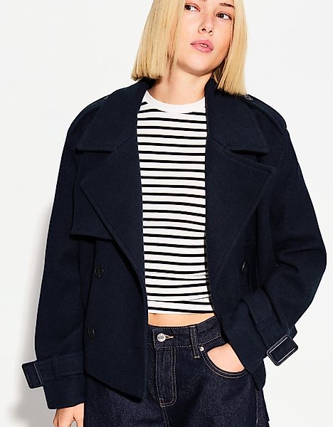 Bershka Kurze Trench-Jacke Soft Damen Xs Marinenblau günstig online kaufen