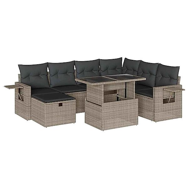 vidaXL 8-Tlg Garten-Sofagarnitur mit Kissen Hellgrau Poly Rattan 3275002 günstig online kaufen
