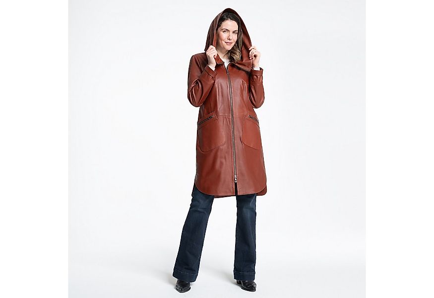 Mouflon Lederjacke Alina Echtleder-Mantel in moderner Long-Optik mit Kapuze günstig online kaufen