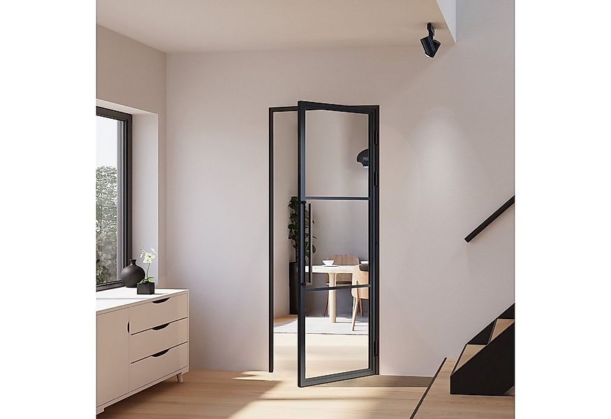 inova wohnen Zimmertür Klarglas mit schwarzem Stahlrahmen (Komplett Set), i günstig online kaufen