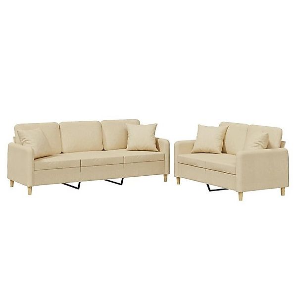 vidaXL Sofa 2-tlg. Sofagarnitur mit Kissen Creme Stoff günstig online kaufen