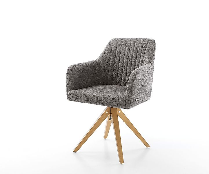 Esszimmerstuhl Greg-Flex Bouclé Grau Holzgestell kantig Natur Taschenfederk günstig online kaufen