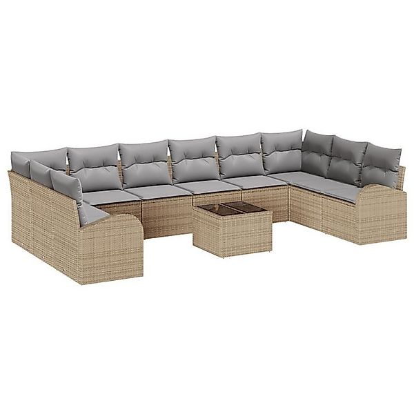 vidaXL Loungesofa 11-teiliges Garten-Sofa-Set mit Kissen in Schwarz aus Pol günstig online kaufen