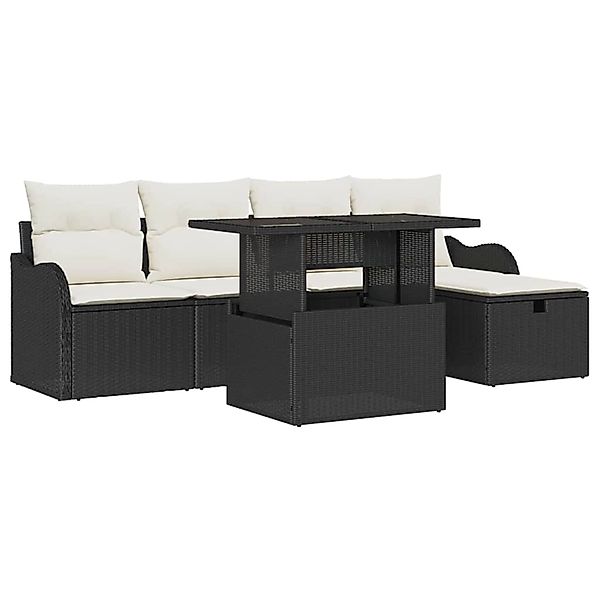 vidaXL Garten-Sofa-Set mit Kissen 6-Tlg Schwarz Poly Rattan 3359704 günstig online kaufen