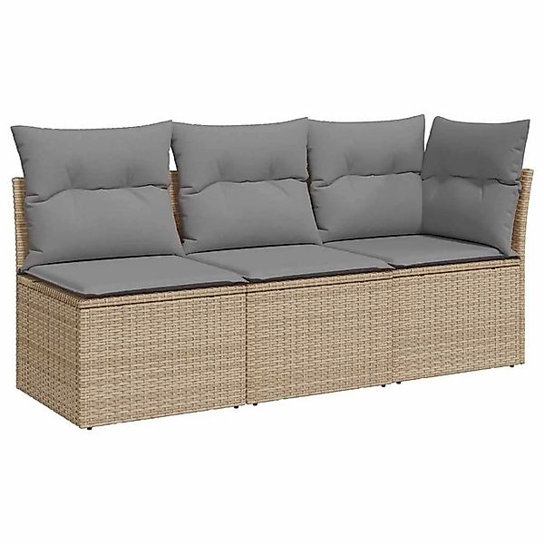 vidaXL Gartensofa mit Kissen 3-Sitzer Beige Poly Rattan 366103 günstig online kaufen