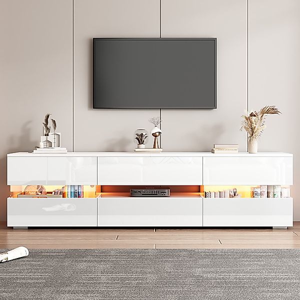 Moderner Hochglanz-TV-Schrank mit LED-Beleuchtung, offenes Fach, Acryl-Glas günstig online kaufen