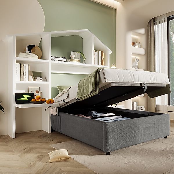 HAUSS SPOLE Polsterbett 90x190cm mit Bücherregal, günstig online kaufen