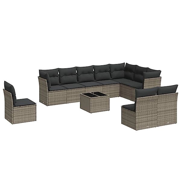 vidaXL 11-tlg Garten-Sofagarnitur mit Kissen Grau Poly Rattan Modell 28 günstig online kaufen