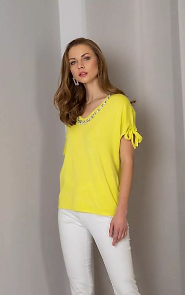 Passioni T-Shirt T-Shirt in Zitrone mit Glitzersteinen und Schleifendetail günstig online kaufen