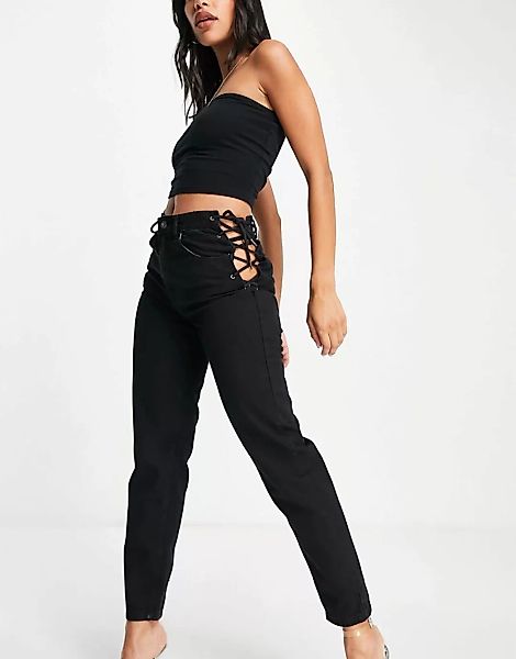 Femme Luxe – Jeans in verwaschenem Schwarz mit geradem Bein und seitlicher günstig online kaufen