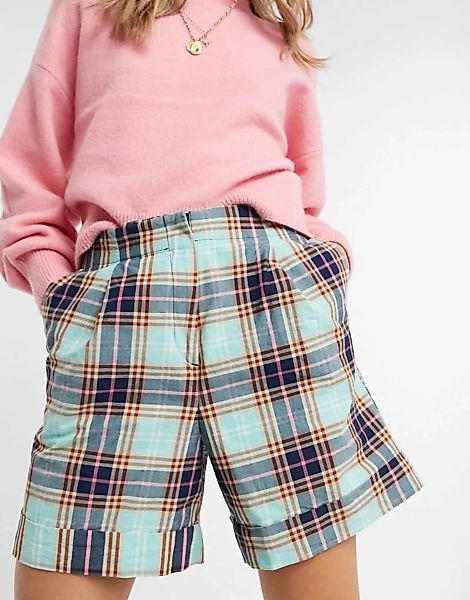 Monki – Karierte Shorts-Mehrfarbig günstig online kaufen