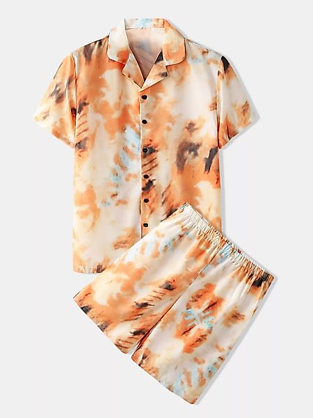 Herren Sommer Thin Tie Dye Kurzarm Pyjama Set Reißverschluss Atmungsaktive günstig online kaufen