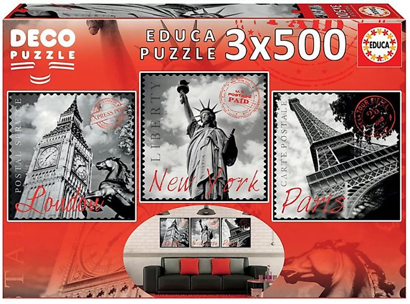 Educa Puzzle 9217096 - Big Cities Deco - 3 X 500 Teile Puzzle günstig online kaufen