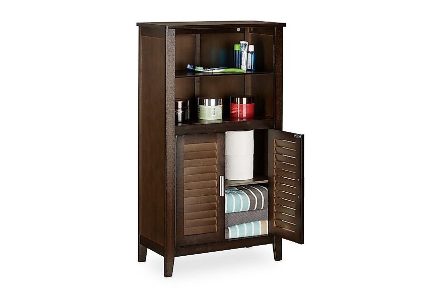 relaxdays Badregal Badezimmerschrank dunkelbraun LAMELL günstig online kaufen
