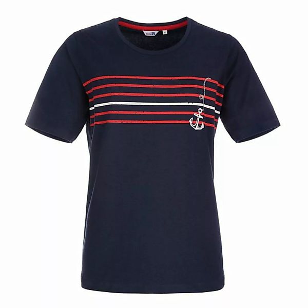 modAS T-Shirt Damen Kurzarmshirt mit Anker-Streifen-Print - Maritimes Rundh günstig online kaufen