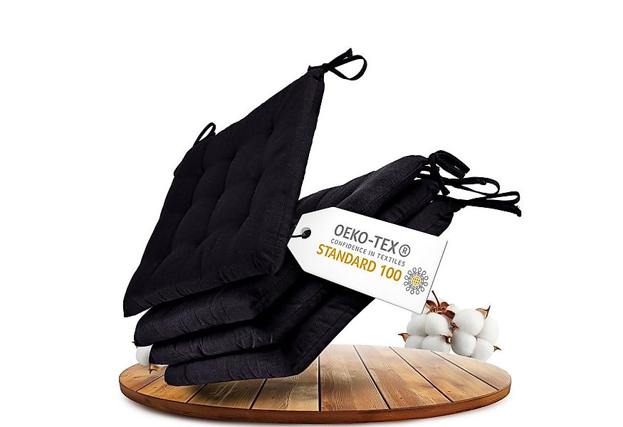 Gräfenstayn Stuhlkissen - 4er Set Sitzkissen 40×40 cm mit Haltebändern - In günstig online kaufen