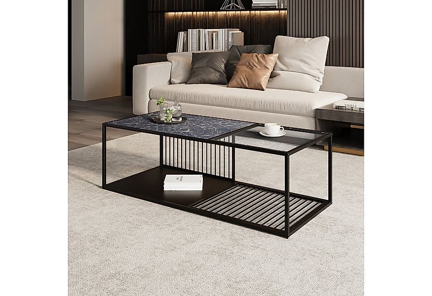 Merax Couchtisch (1-St), Schmiedeeiserner Couchtisch mit Glas, großer Staur günstig online kaufen