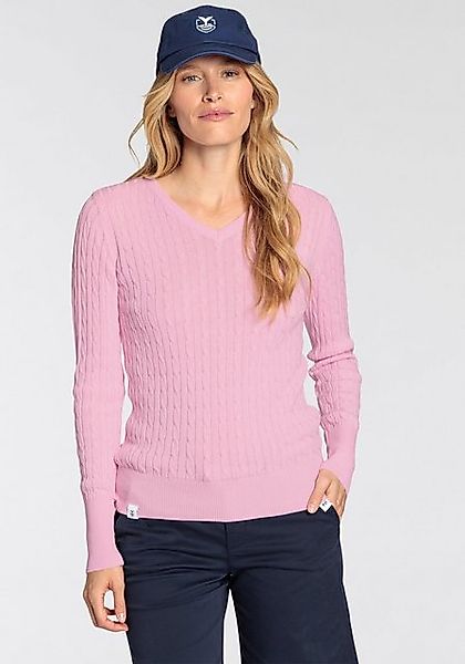 DELMAO V-Ausschnitt-Pullover mit Zopfstrickmuster günstig online kaufen