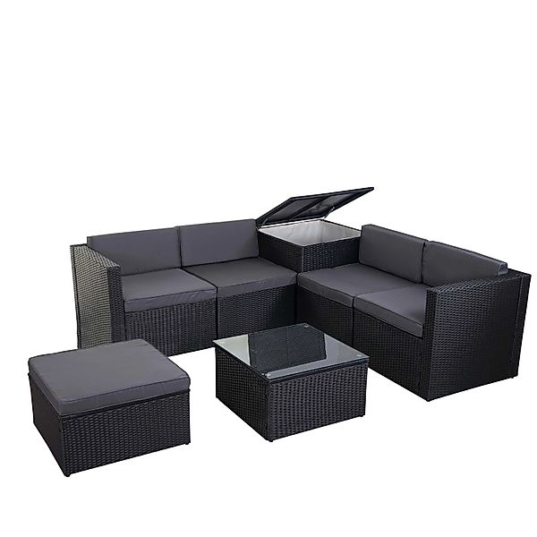 MCW Poly-Rattan-Garnitur D21 Staufach Anthrazit Kissen Dunkelgrau günstig online kaufen