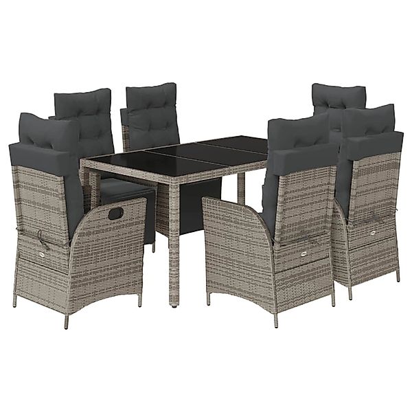 vidaXL 7-Tlg Garten-Essgruppe mit Kissen Grau Poly Rattan 3213329 günstig online kaufen