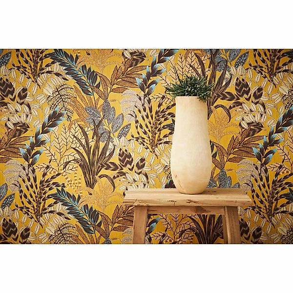 Bricoflor Palmenblätter Tapete Hellgrau Tropical Vliestapete Modern Ideal f günstig online kaufen