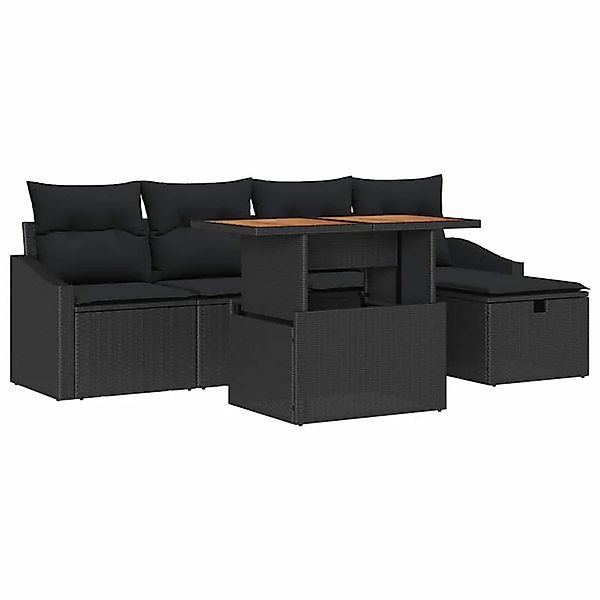 vidaXL 6-Teiliges Garten-Sofa-Set mit Kissen aus Schwarzem Poly Rattan 3361 günstig online kaufen