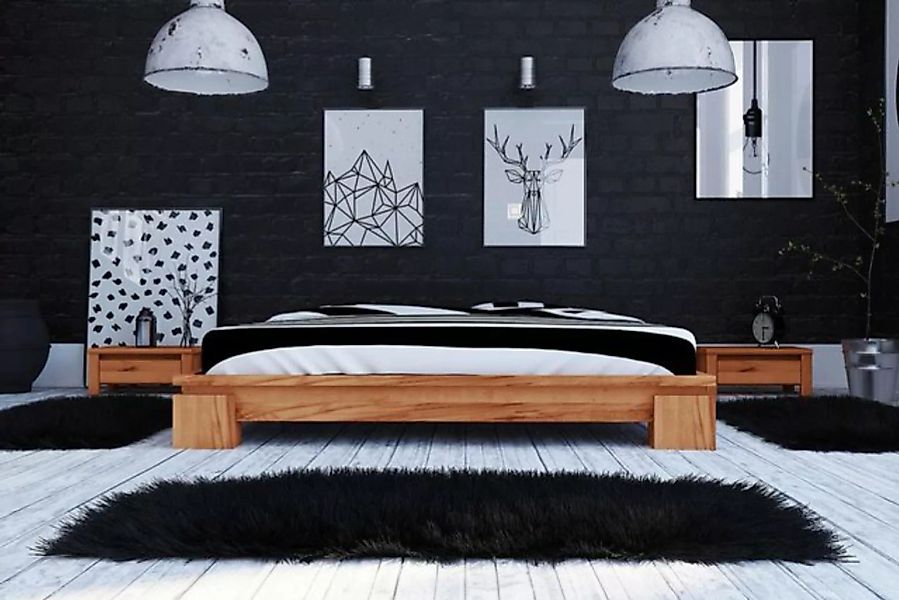 Natur24 Einzelbett Bett Tinci 3 niedrige Höhe 80x190 Kernbuche massiv ohne günstig online kaufen