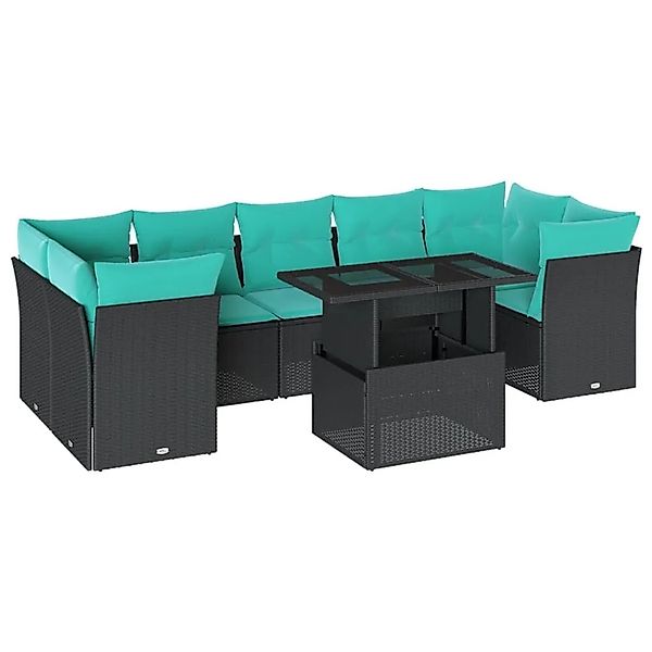 vidaXL 8-Tlg Gartensofa-Set mit Kissen Schwarz Polyrattan 3266397 günstig online kaufen
