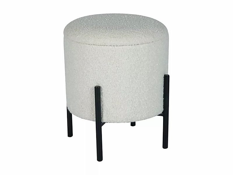 Niedriger Hocker mit Stauraum - Bouclé-Stoff & schwarzes Metall - Cremefarb günstig online kaufen