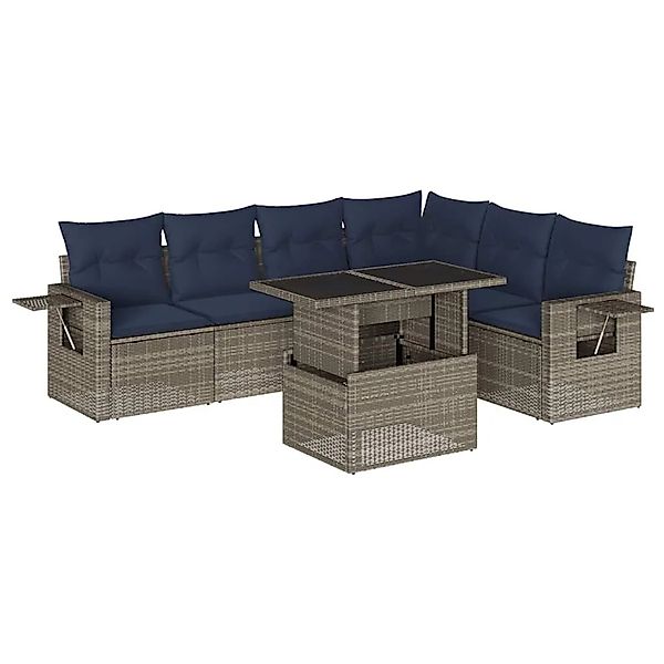 vidaXL 7-Tlg Gartensofa-Set mit Kissen Grau Polyrattan 3267931 günstig online kaufen