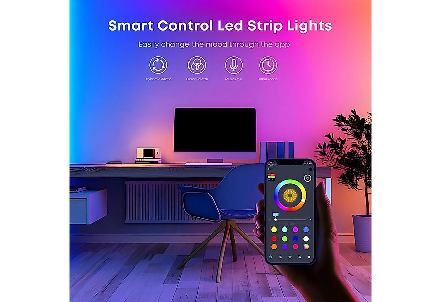 LQWELL LED-Streifen 10-30m LED Strip Licht-Band Leiste RGB einstellbar Fern günstig online kaufen