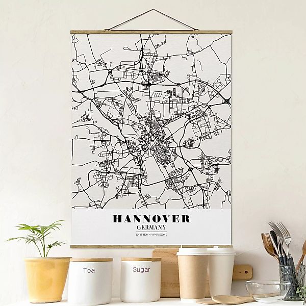 Stoffbild Karten mit Posterleisten - Hochformat Stadtplan Hannover - Klassi günstig online kaufen