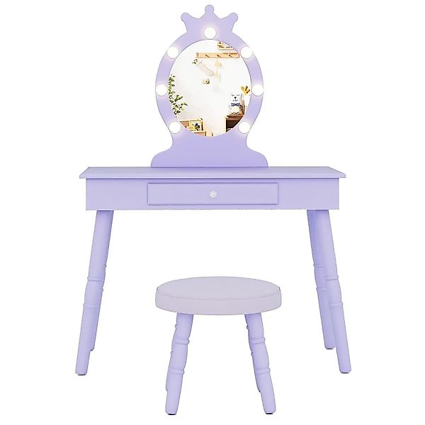 Costway Kinder Schminktisch mit Led & Spiegel Rosa günstig online kaufen