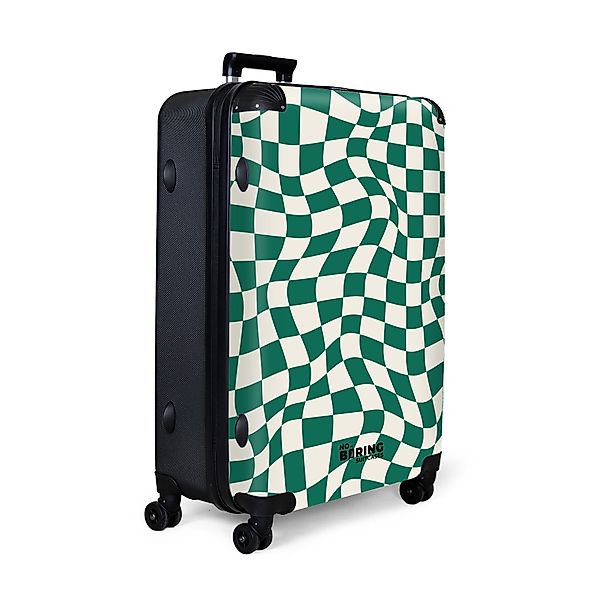 NoBoringSuitcases.com© Hartschalen-Trolley Grün-weißer Karodruck in Wellenf günstig online kaufen