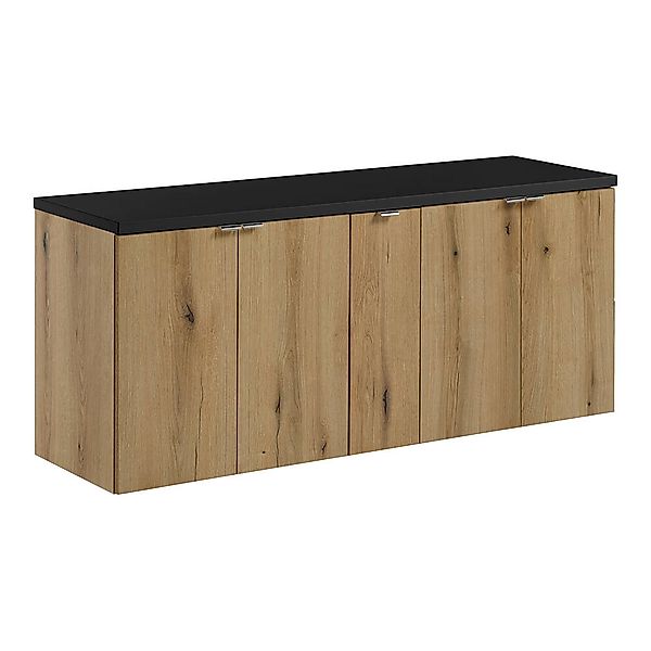 Doppel-Waschtischunterschrank 140cm, in Eiche und schwarz, NEWPORT-56-OAK günstig online kaufen