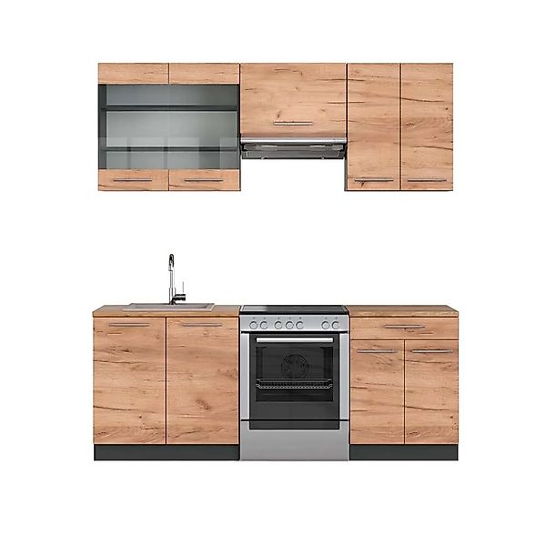 Vicco Fame-Line Küchenzeile Goldkraft Eiche/Anthrazit 200 cm AP Eiche ohne günstig online kaufen