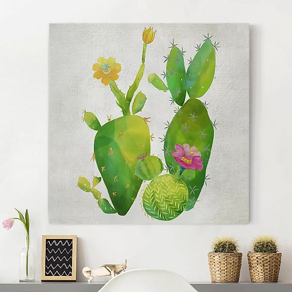 Leinwandbild Botanik - Quadrat Kaktusfamilie rosa gelb günstig online kaufen