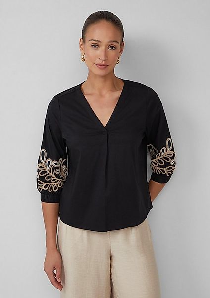 s.Oliver Kurzarmbluse Bluse Popeline-Bluse mit Stickerei und 3/4-Ärmeln günstig online kaufen