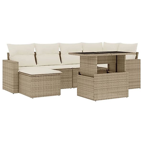 vidaXL 7-Tlg Garten-Sofagarnitur mit Kissen Beige Poly Rattan 3267418 günstig online kaufen