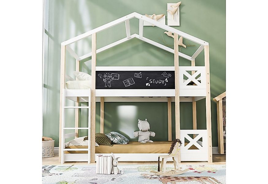 Flieks Etagenbett, Hochbett Hausbett Kinderbett Kiefernholzbett 90x200cm günstig online kaufen