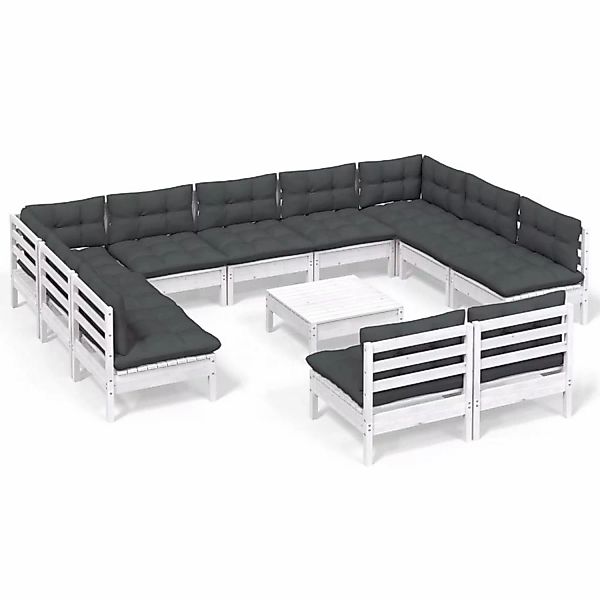 vidaXL 12-tlg Garten-Lounge-Set mit Kissen Weiß Kiefer Massivholz Modell 15 günstig online kaufen