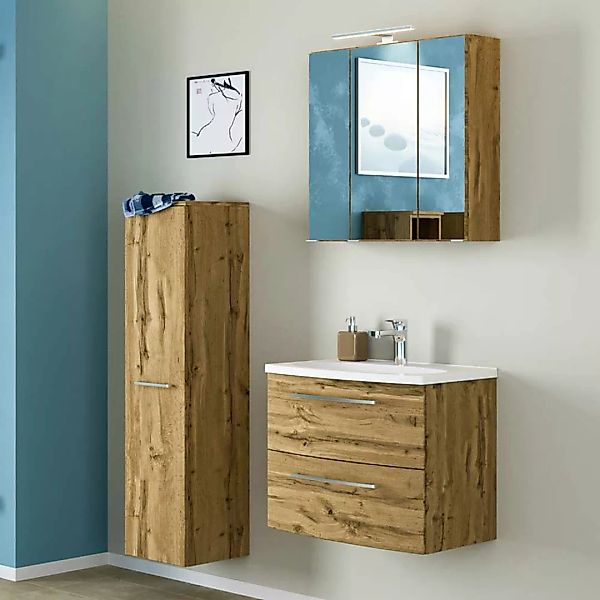 Badezimmer Möbel in Wildeichefarben 90 cm breit (dreiteilig) günstig online kaufen