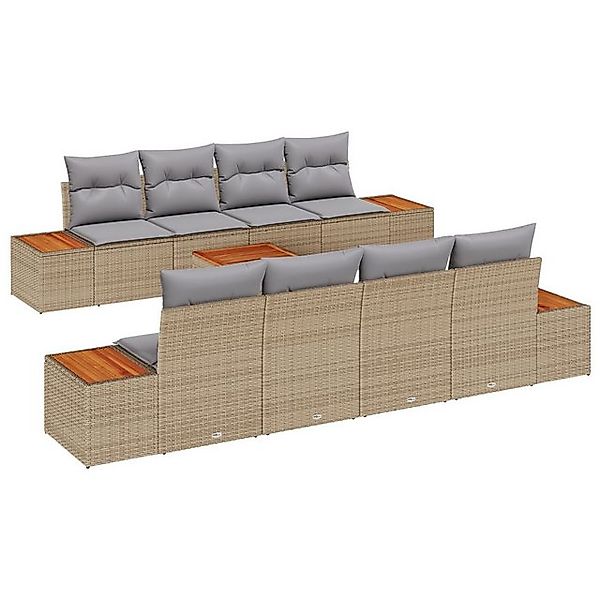 vidaXL Loungesofa 9-teiliges Garten Sofa Set mit Kissen Beige Poly Rattan, günstig online kaufen