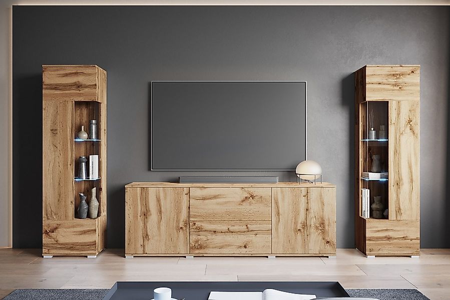 INOSIGN Wohnwand KENIA, (Komplett-Set, 3-St), Vitrinen mit Eckverglasung, h günstig online kaufen