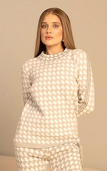 Passioni Strickpullover mit geometrischem Muster in Hellgrau und Ecru günstig online kaufen