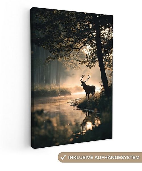 OneMillionCanvasses® Leinwandbild Hirsche - Waldbach - Mystisch, Fotodruck günstig online kaufen