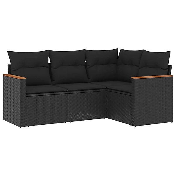 vidaXL 4-Tlg Garten-Sofagarnitur mit Kissen Schwarz Poly Rattan 3225929 günstig online kaufen