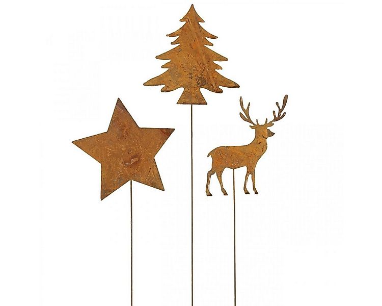 Viana Gartenfigur Gartenstecker Edelrost Hirsch Stern Tanne Set Winterdeko günstig online kaufen