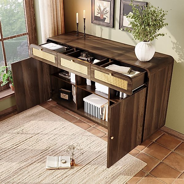 REDOM Sideboard mit Rattanfronten und goldfarbenen günstig online kaufen
