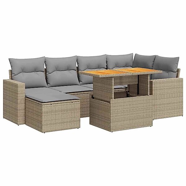 vidaXL 7-Tlg Garten-Sofagarnitur mit Kissen Beige Poly Rattan 3327062 günstig online kaufen